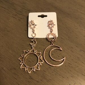 Gold Tone Sun and Moon Dangle Fashion Jewelry Earrings